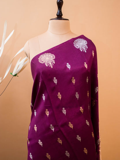 Pure Mashru Silk Gold N Silver Motifs In Border N Butti
