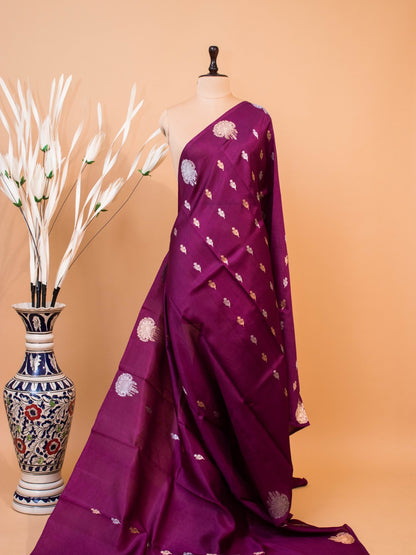 Pure Mashru Silk Gold N Silver Motifs In Border N Butti