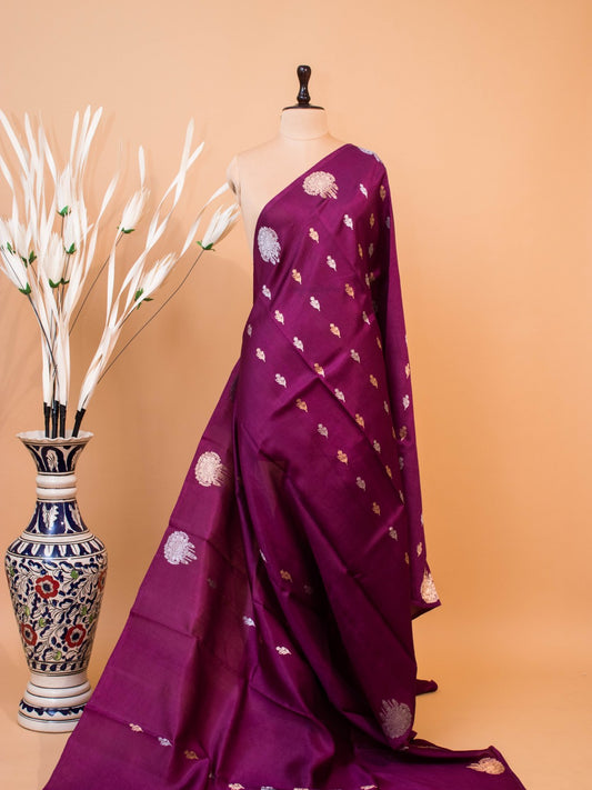 Pure Mashru Silk Gold N Silver Motifs In Border N Butti