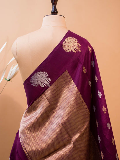 Pure Mashru Silk Gold N Silver Motifs In Border N Butti