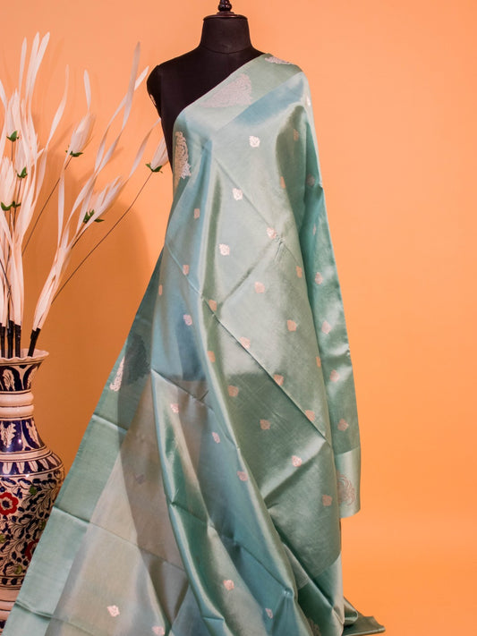 Pure Mashru Silk In Banarasi Motifs At Border - Blue