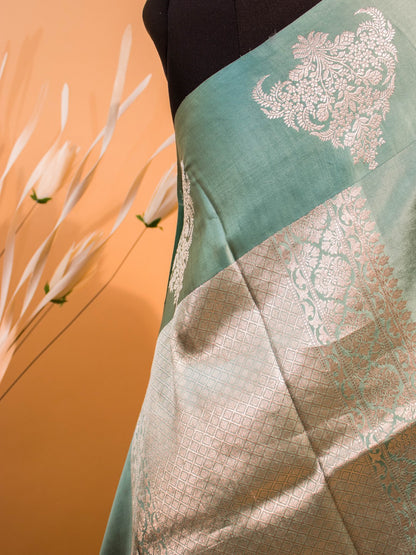 Pure Mashru Silk In Banarasi Motifs At Border - Blue