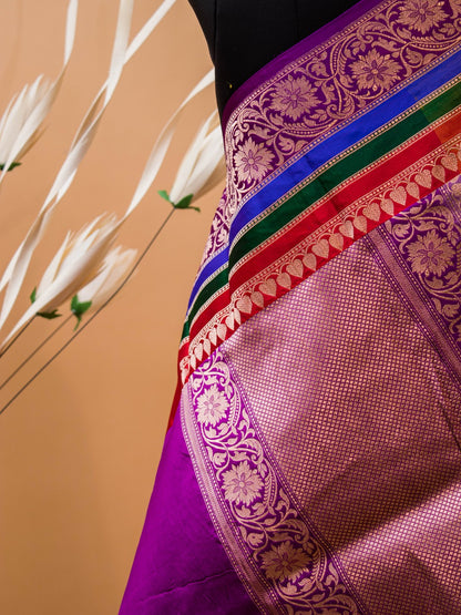 Traditional Pure Kataan Silk With Rangkaat Border Butti