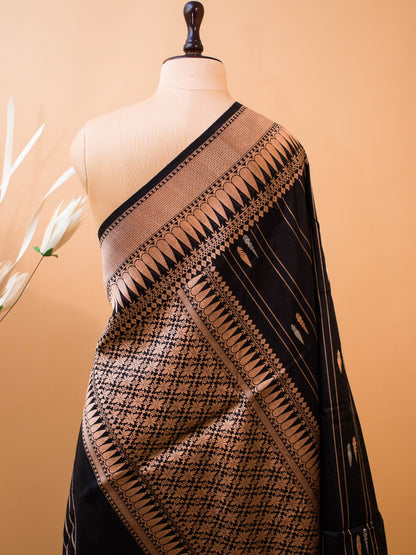 Pure Kataan Silk With Silver N Copper Zari On Black Color