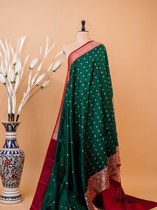 Pure Kataan Silk In a Traditional Green Red Combination