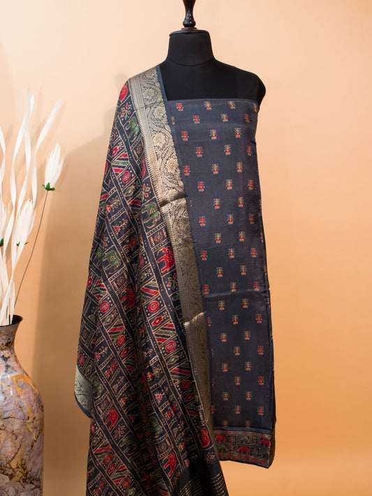 Pure Silk Hand Block Printed Style Unstitched Suit
