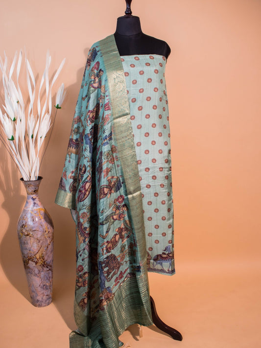 Pure Silk Kalamkari Printed Style Unstitched Suit
