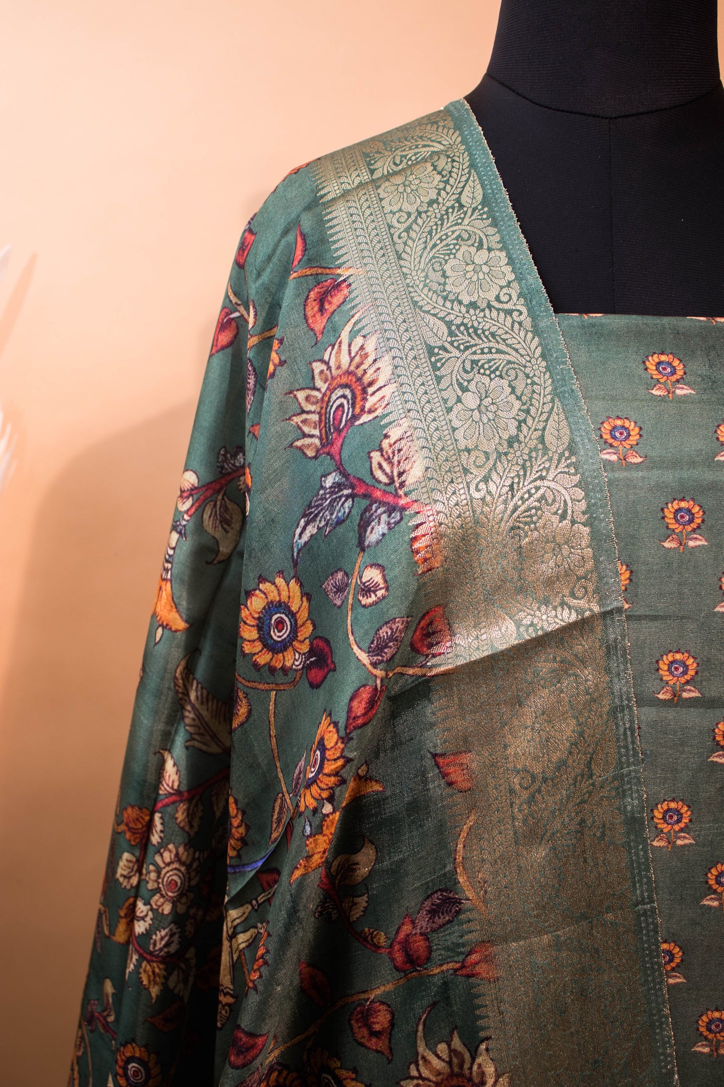 Pure Silk Kalamkari Printed Style Suits - Green