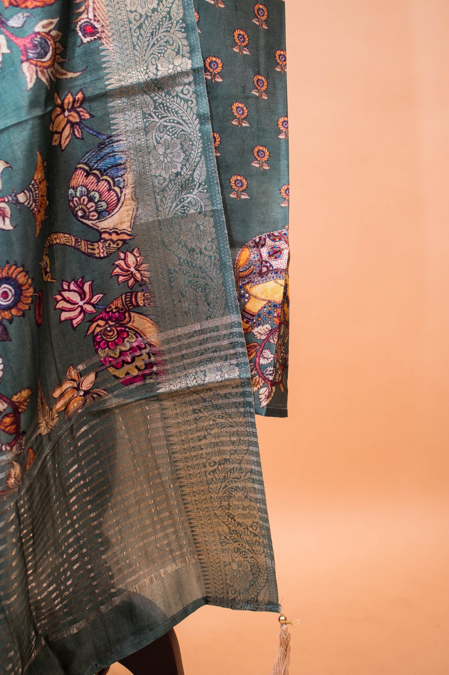 Pure Silk Kalamkari Printed Style Suits - Green