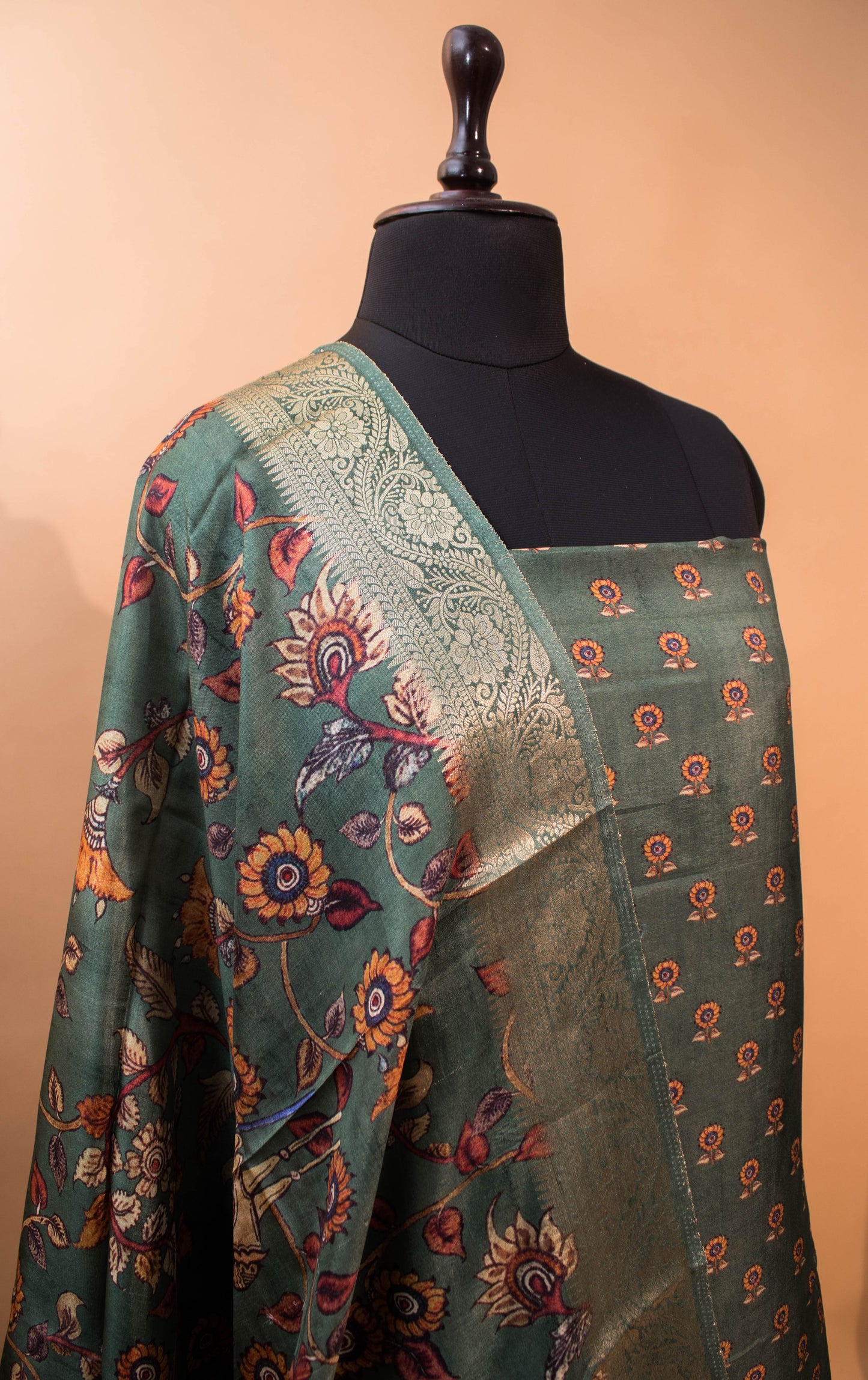 Pure Silk Kalamkari Printed Style Suits - Green