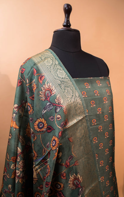Pure Silk Kalamkari Printed Style Suits - Green