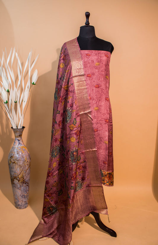 Pure Silk Kalamkari Printed Style Suits - Pink