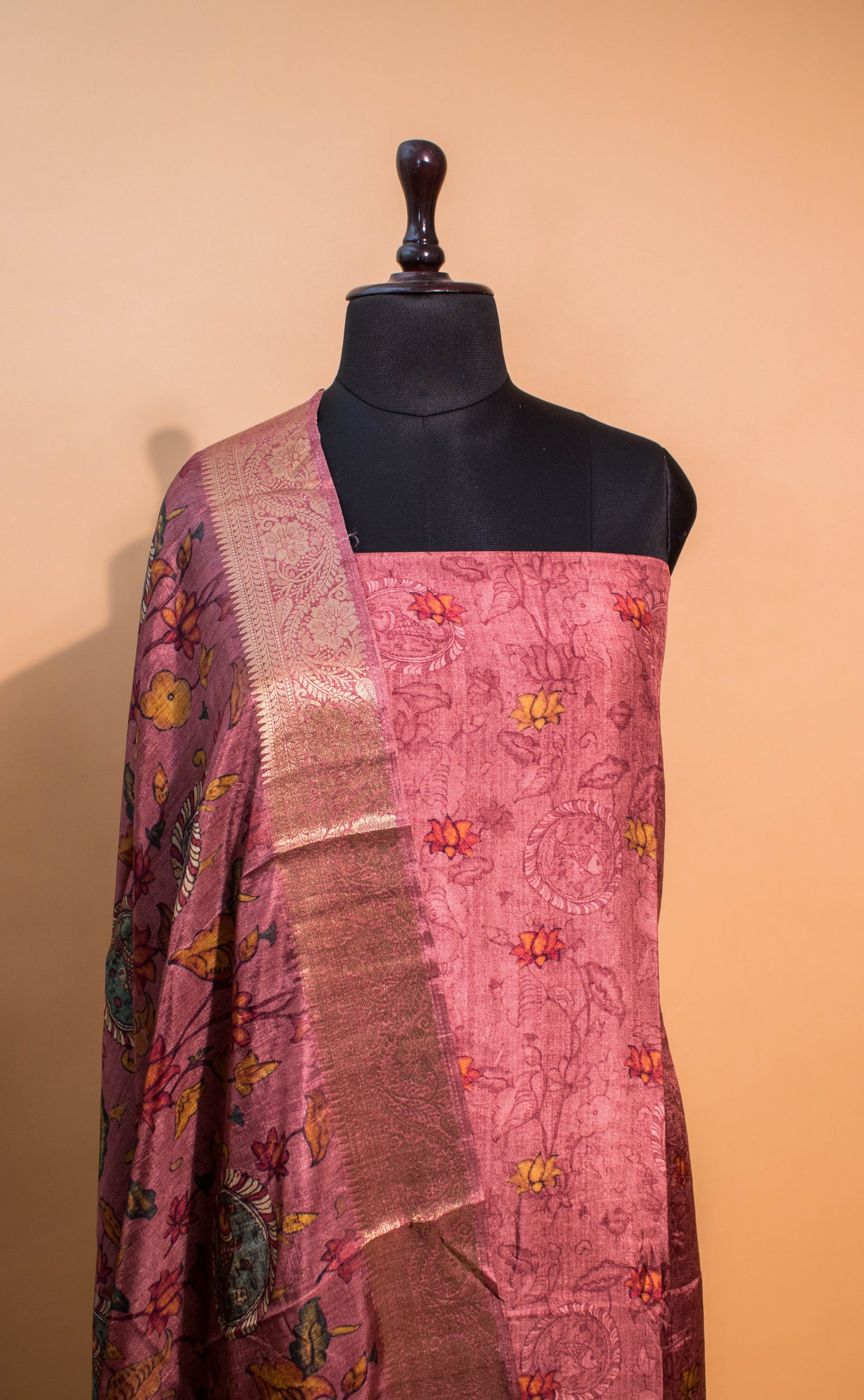 Pure Silk Kalamkari Printed Style Suits - Pink