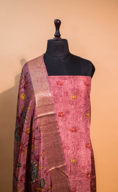 Pure Silk Kalamkari Printed Style Suits - Pink