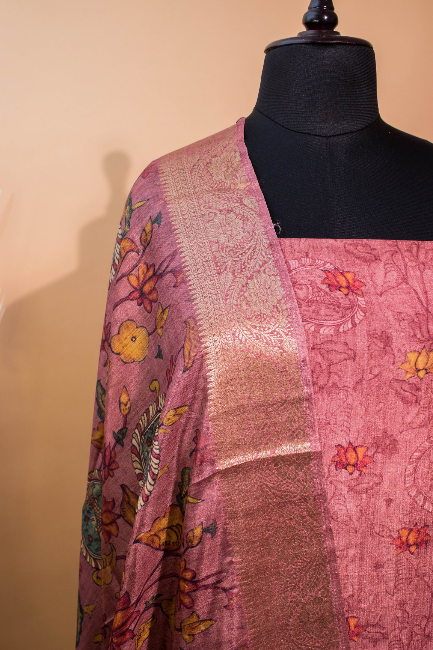 Pure Silk Kalamkari Printed Style Suits - Pink