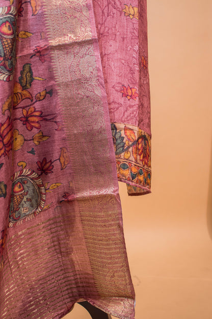 Pure Silk Kalamkari Printed Style Suits - Pink