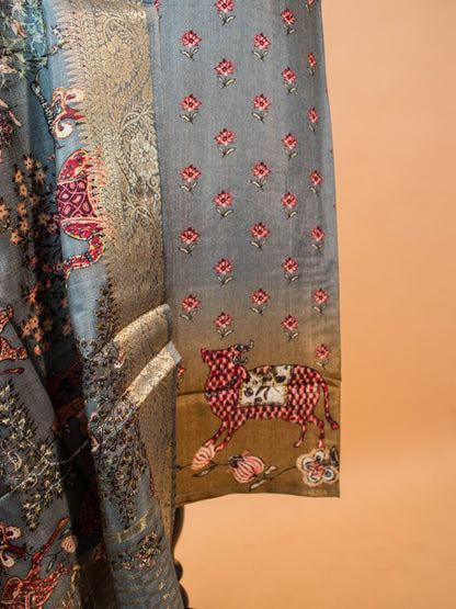 Pure Silk Pichwai Style Printed Unstitched Suit