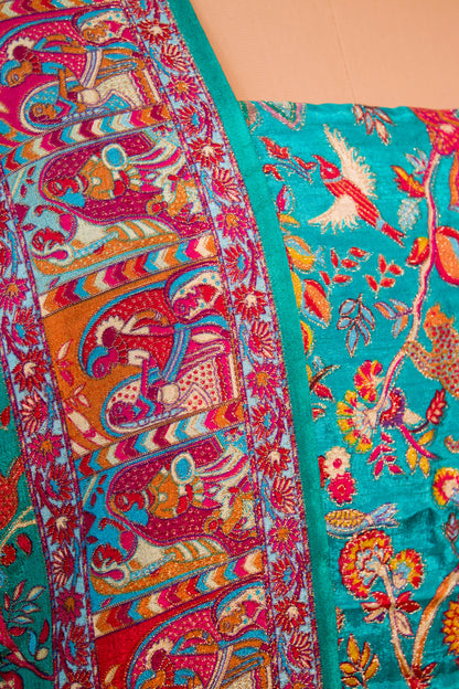 Pashmina Style Weaving In Pure Munga Silk Banarasi Unstitched Suit -blue