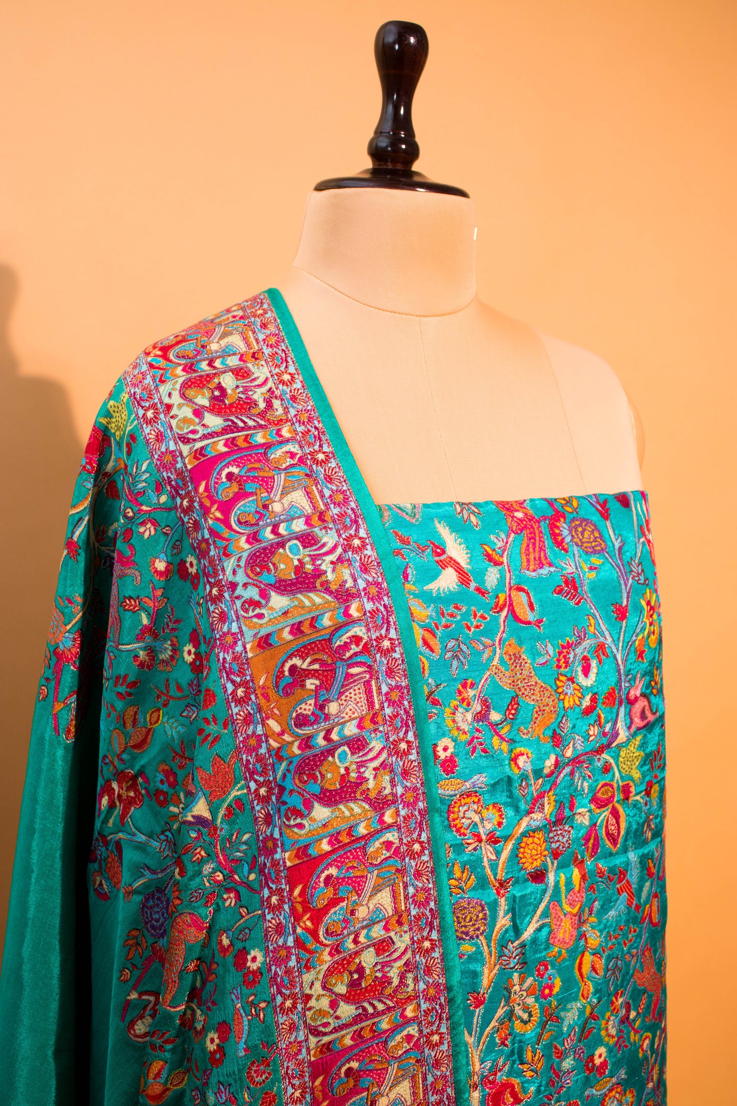 Pashmina Style Weaving In Pure Munga Silk Banarasi Unstitched Suit -blue