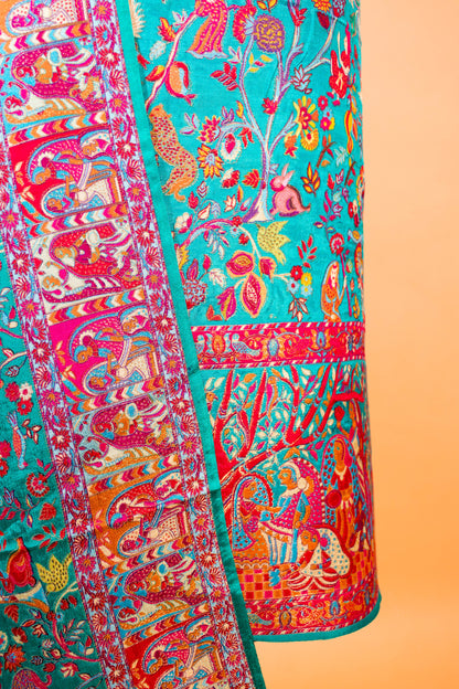 Pashmina Style Weaving In Pure Munga Silk Banarasi Unstitched Suit -blue