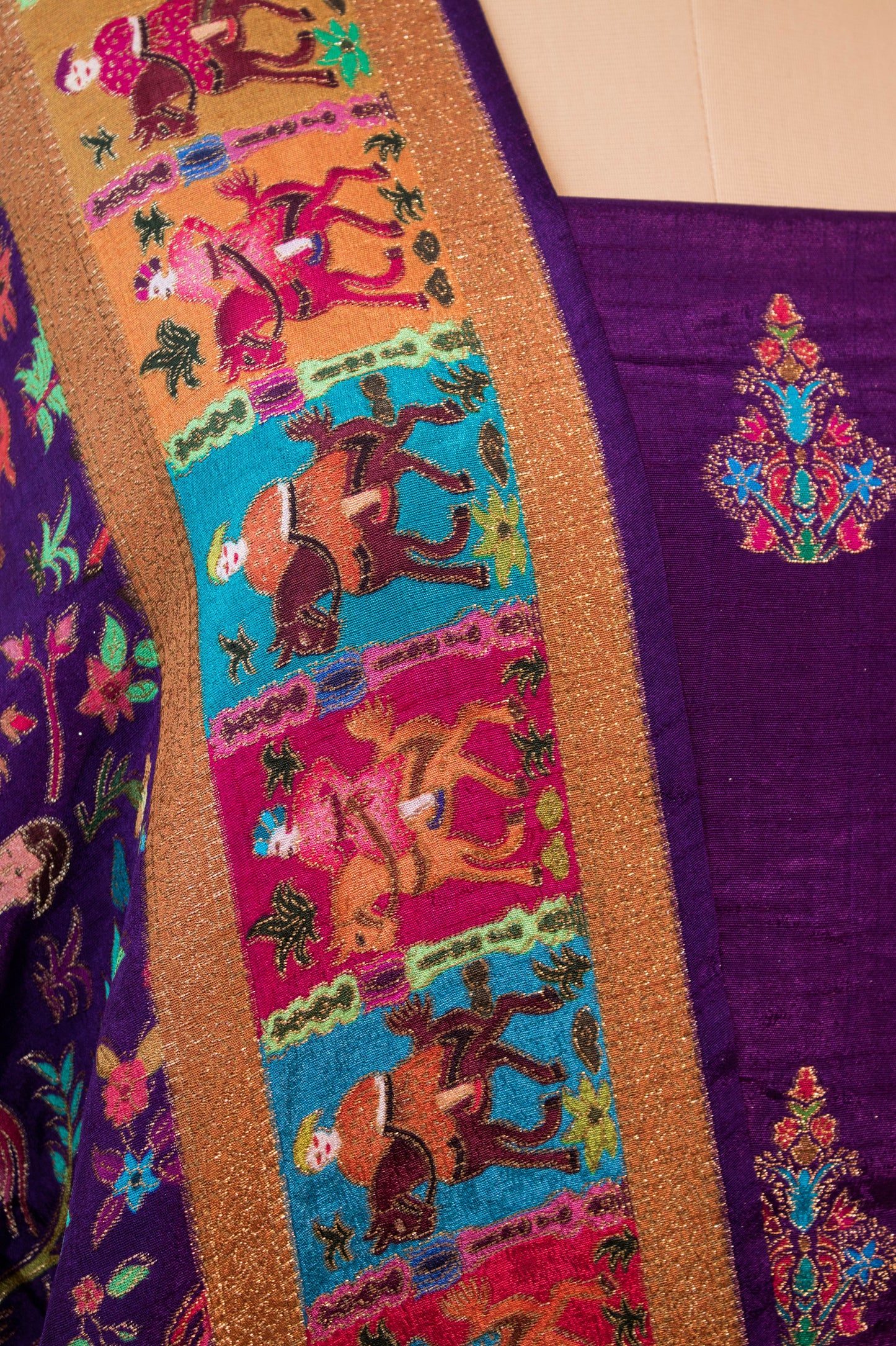 Pashmina Style Weaving In Pure Munga Silk Banarasi Unstitched Suit - Purple