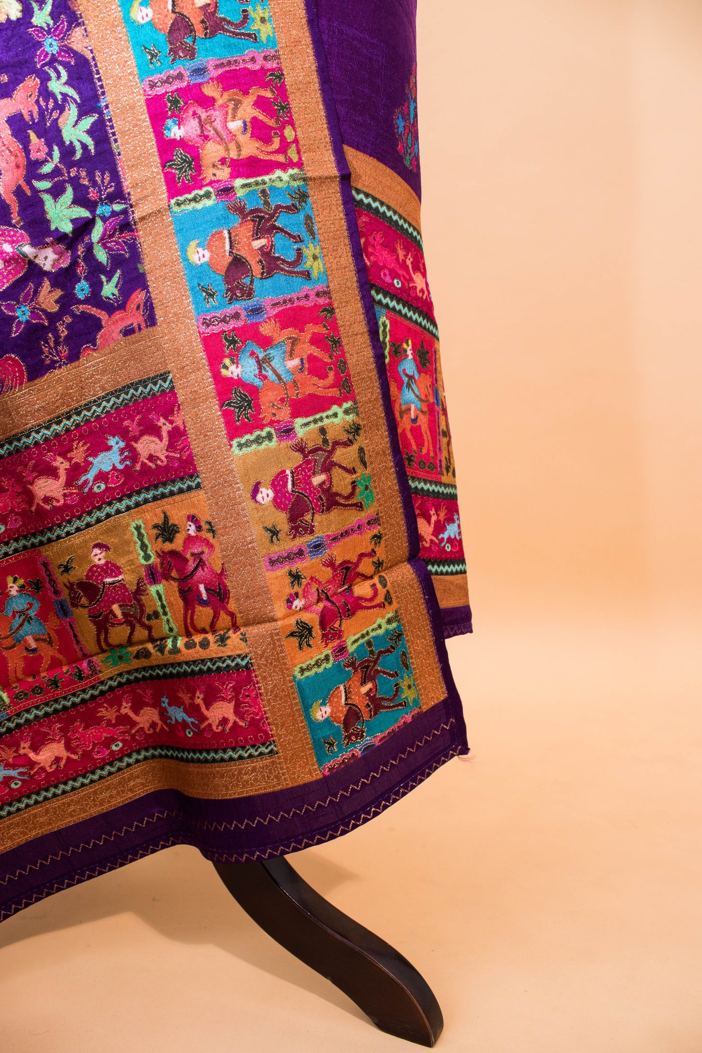 Pashmina Style Weaving In Pure Munga Silk Banarasi Unstitched Suit - Purple