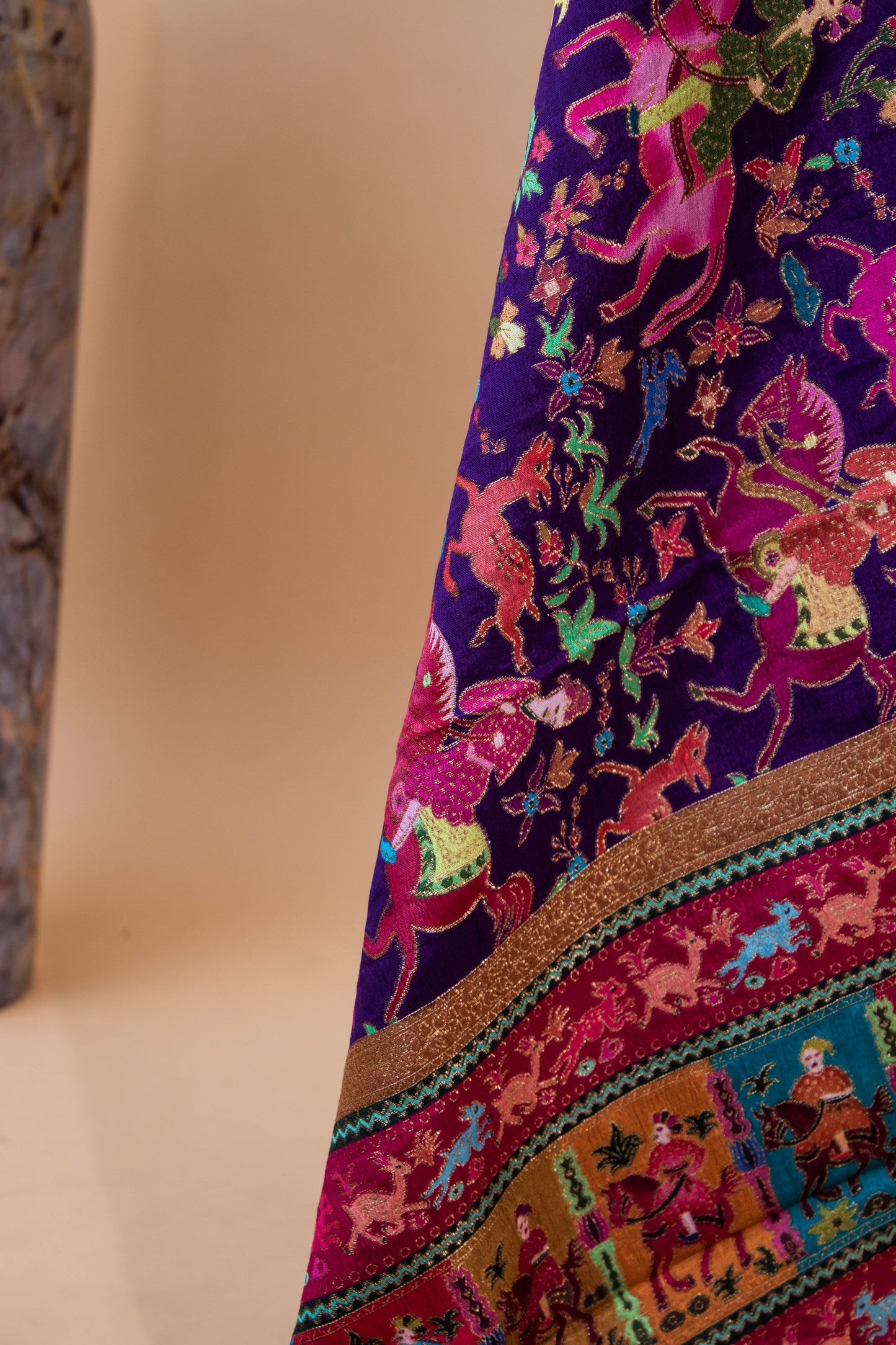 Pashmina Style Weaving In Pure Munga Silk Banarasi Unstitched Suit - Purple