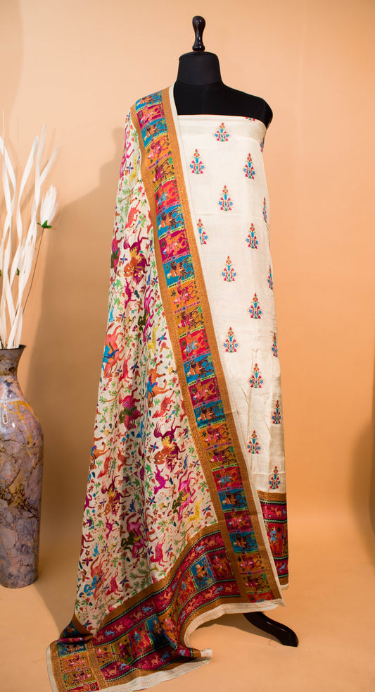 Pashmina Style Weaving In Pure Munga Silk Banarasi Unstitched Suit