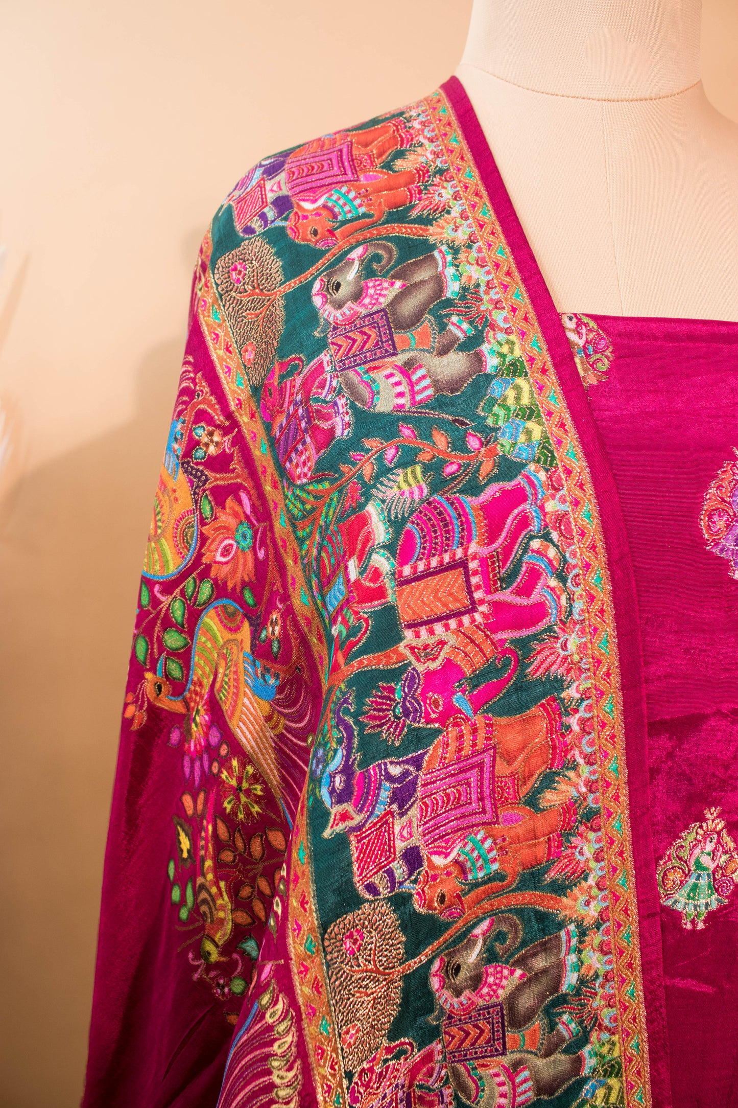 Pashmina Style Weaving In Pure Munga Silk Banarasi Unstitched Suit - Pink