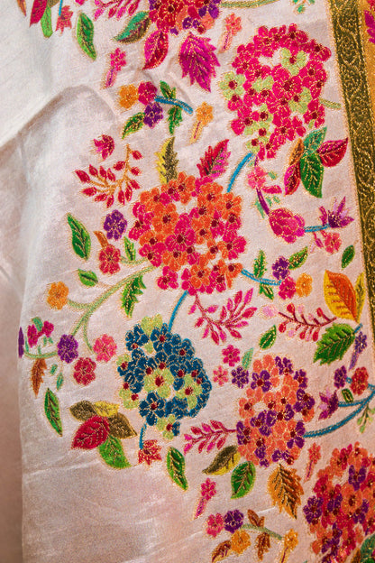 Pashmina Style Weaving In Pure Munga Silk Banarasi Unstitched Suit - White