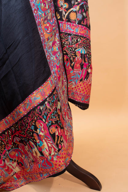 Pashmina Style Weaving In Pure Munga Silk Banarasi Unstitched Suit - Black