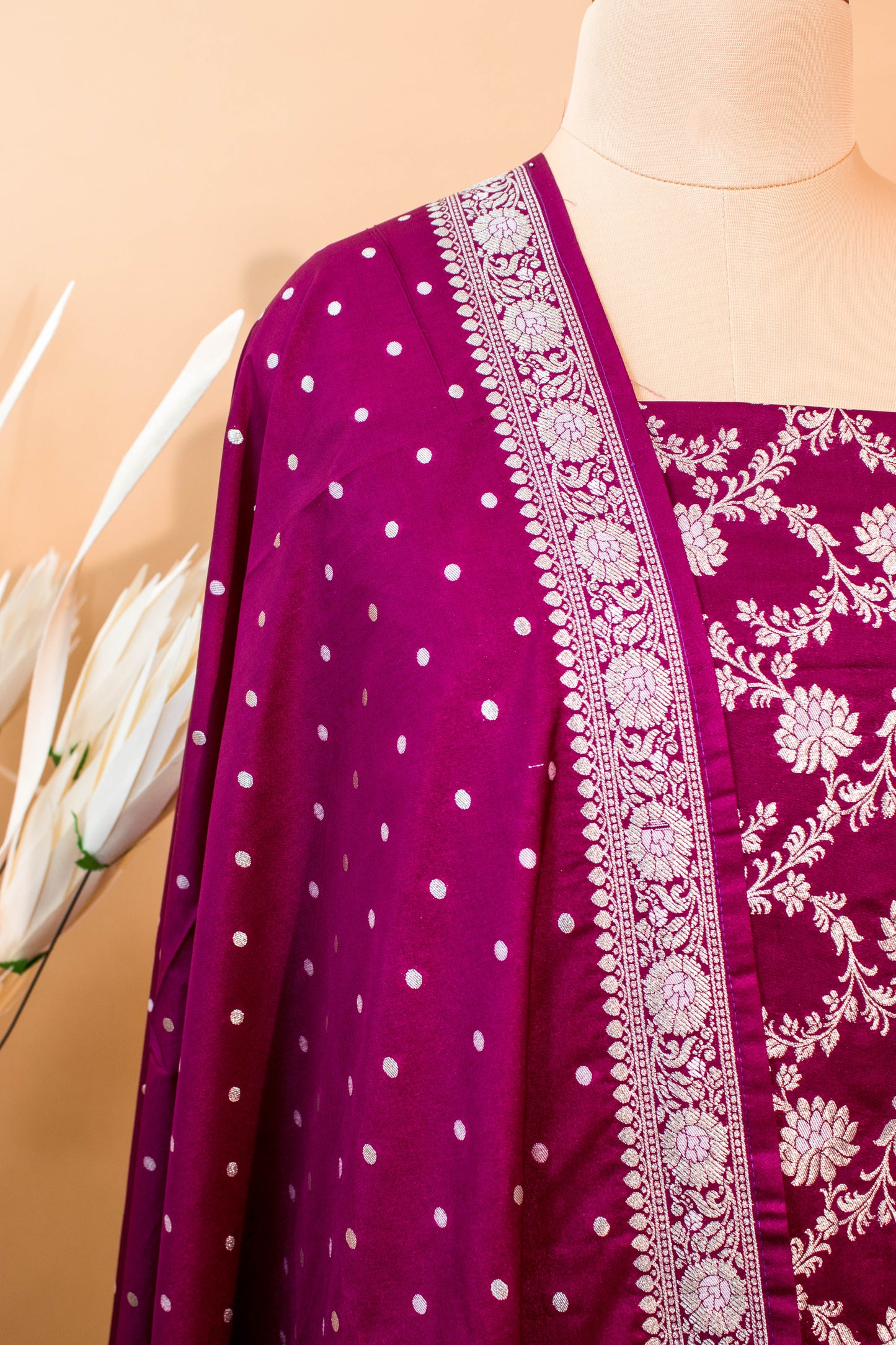 Banarasi Kataan Silk Suit Fabrics 3pc - Wine
