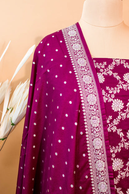 Banarasi Kataan Silk Suit Fabrics 3pc - Wine