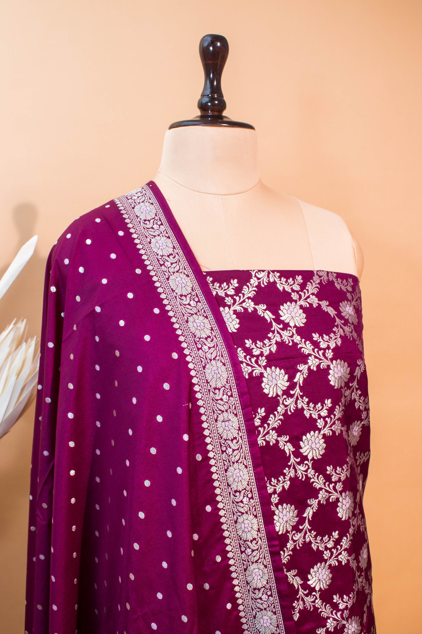 Banarasi Kataan Silk Suit Fabrics 3pc - Wine