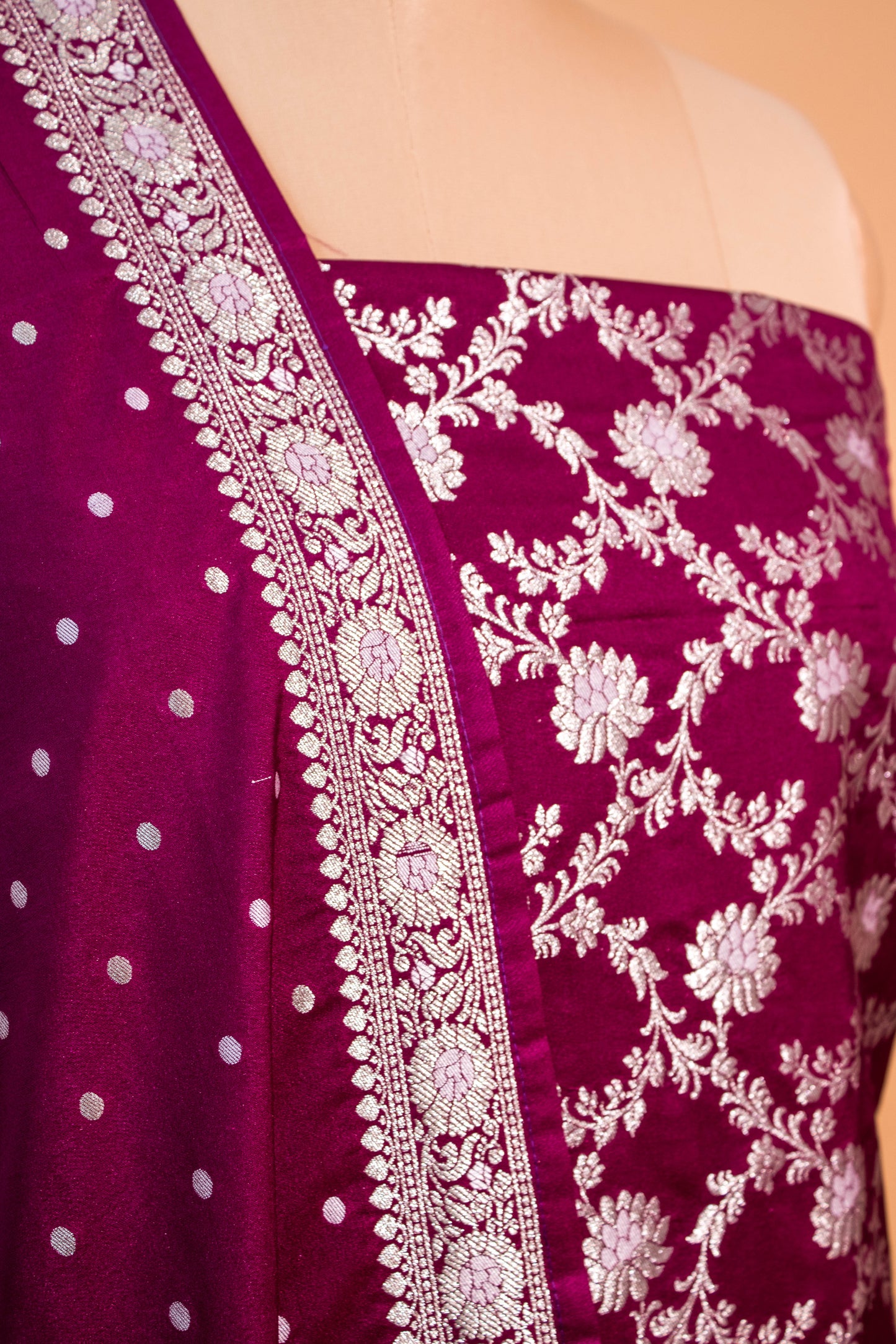 Banarasi Kataan Silk Suit Fabrics 3pc - Wine