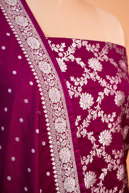Banarasi Kataan Silk Suit Fabrics 3pc - Wine