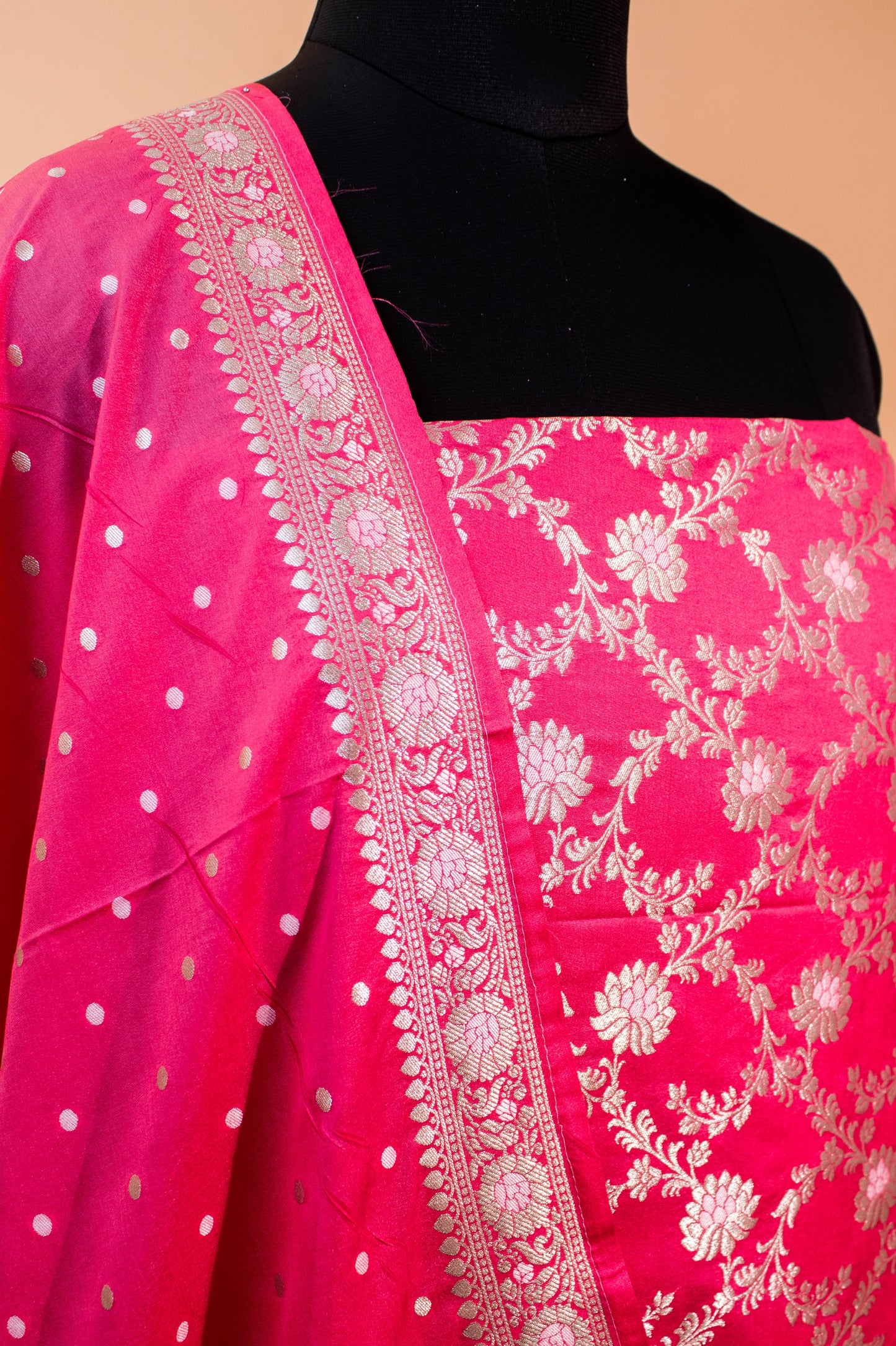 Banarasi Kataan Silk Suit Fabrics 3pc - Pink