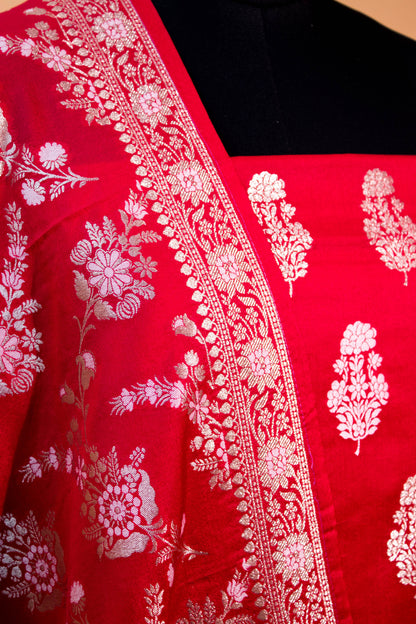 Banarasi Kataan Silk Suit Fabrics 3pc - Red