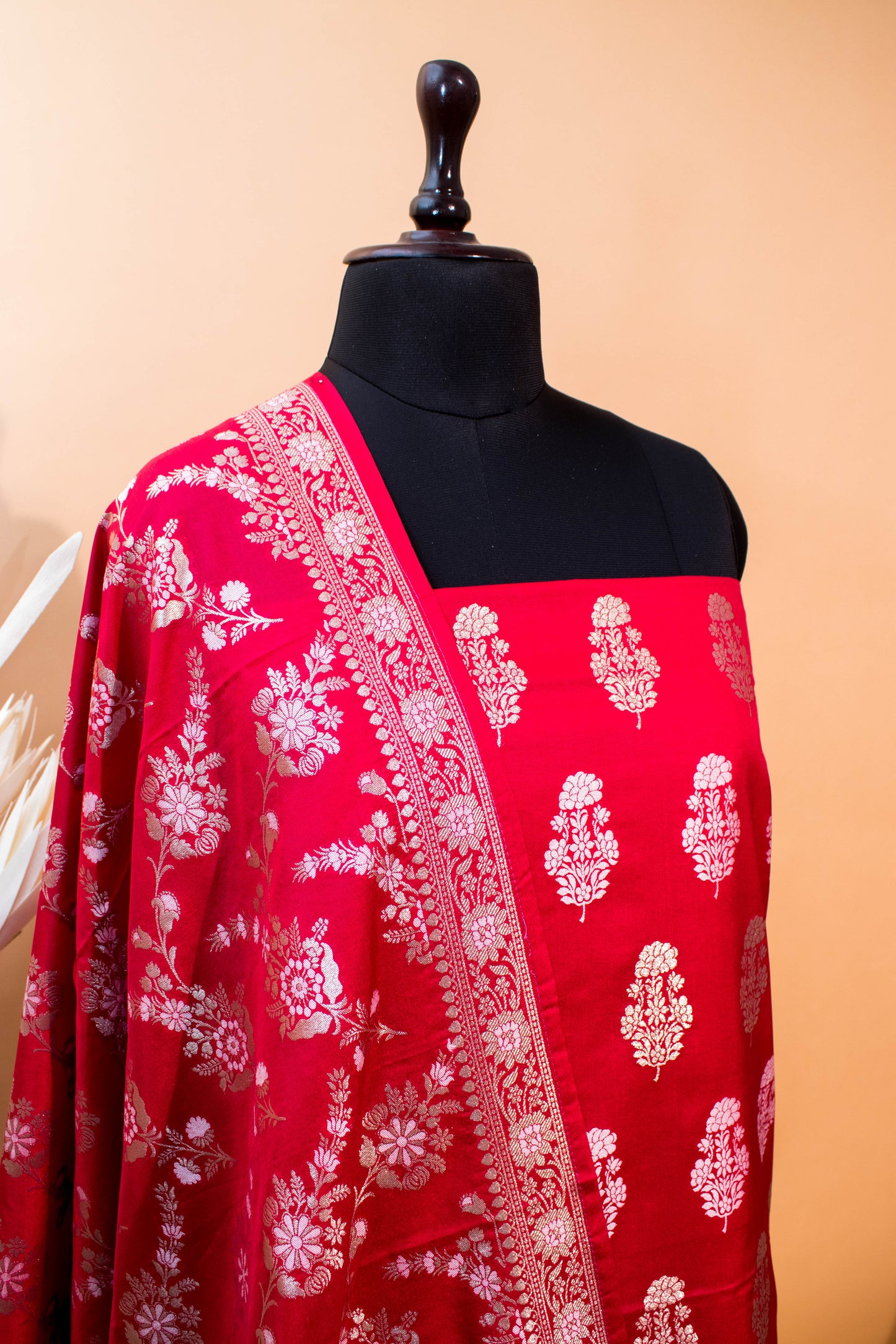 Banarasi Kataan Silk Suit Fabrics 3pc - Red