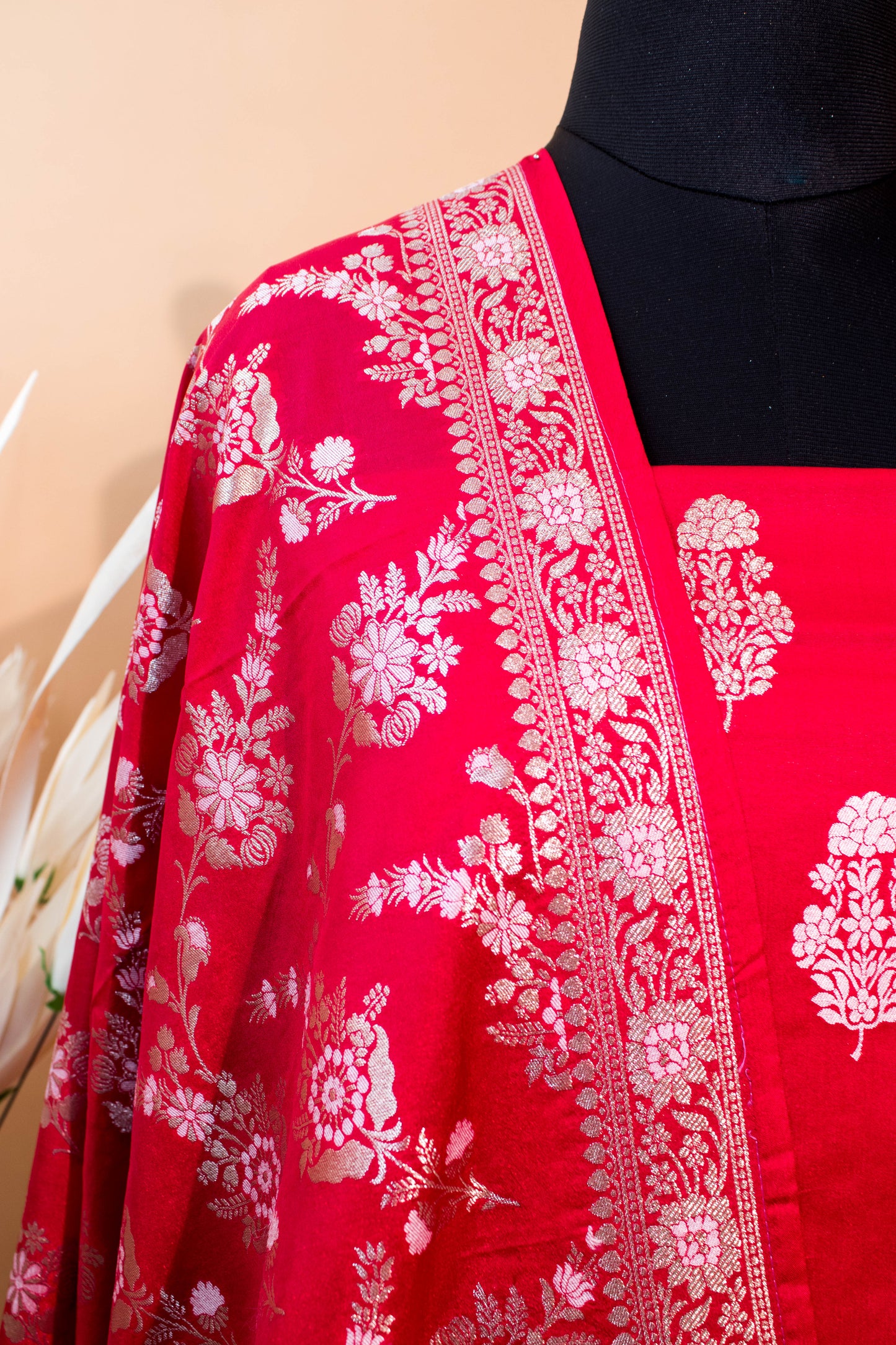 Banarasi Kataan Silk Suit Fabrics 3pc - Red