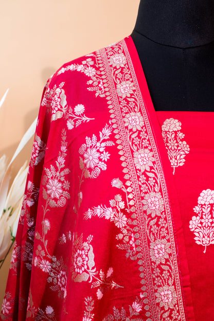 Banarasi Kataan Silk Suit Fabrics 3pc - Red