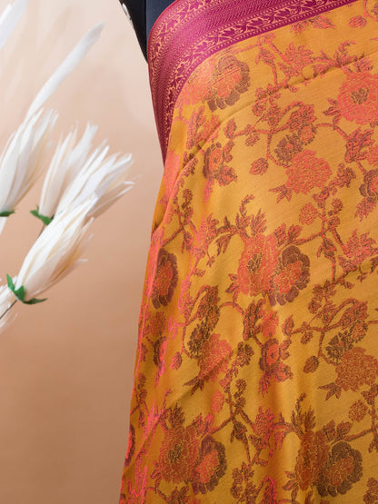 Handloom Banarasi Resham Tanchui In Pure Silk Saree - Yellow
