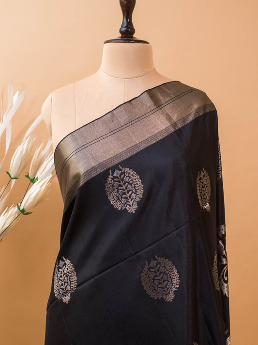 Contemporary Style Designer Sarees In Pure Silk - Black