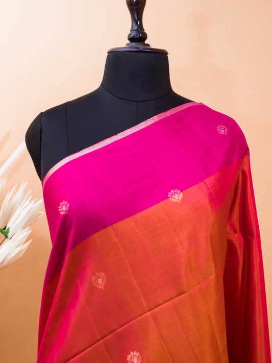 Contemporary Zari Weaving In Pure Silk - Orange