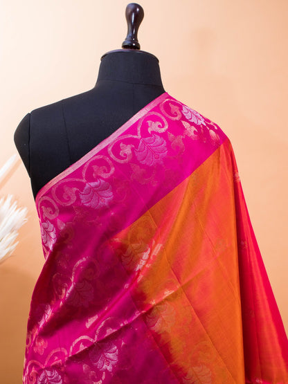 Contemporary Zari Weaving In Pure Silk - Orange