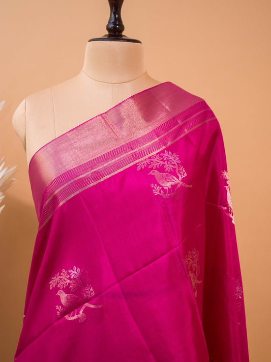 Contemporary Bird Motif In Pure Soft Silk