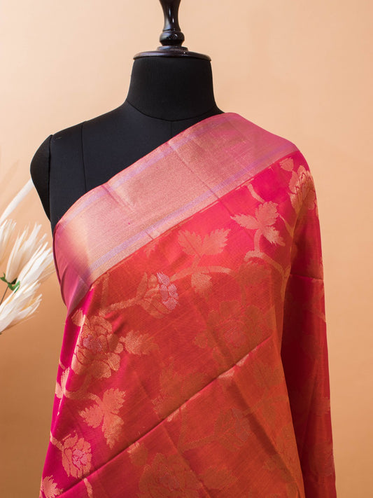 Contemporary Style Gold N Silver Jaal In Pure Silk