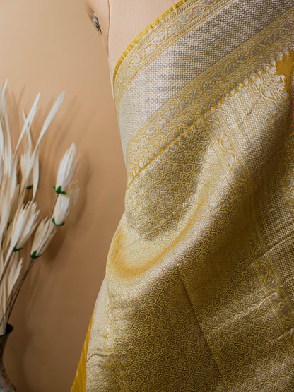 Khaddi Bandhej With Meenakari Weaving - Yellow