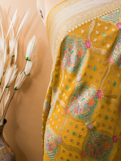 Khaddi Bandhej With Meenakari Weaving - Yellow
