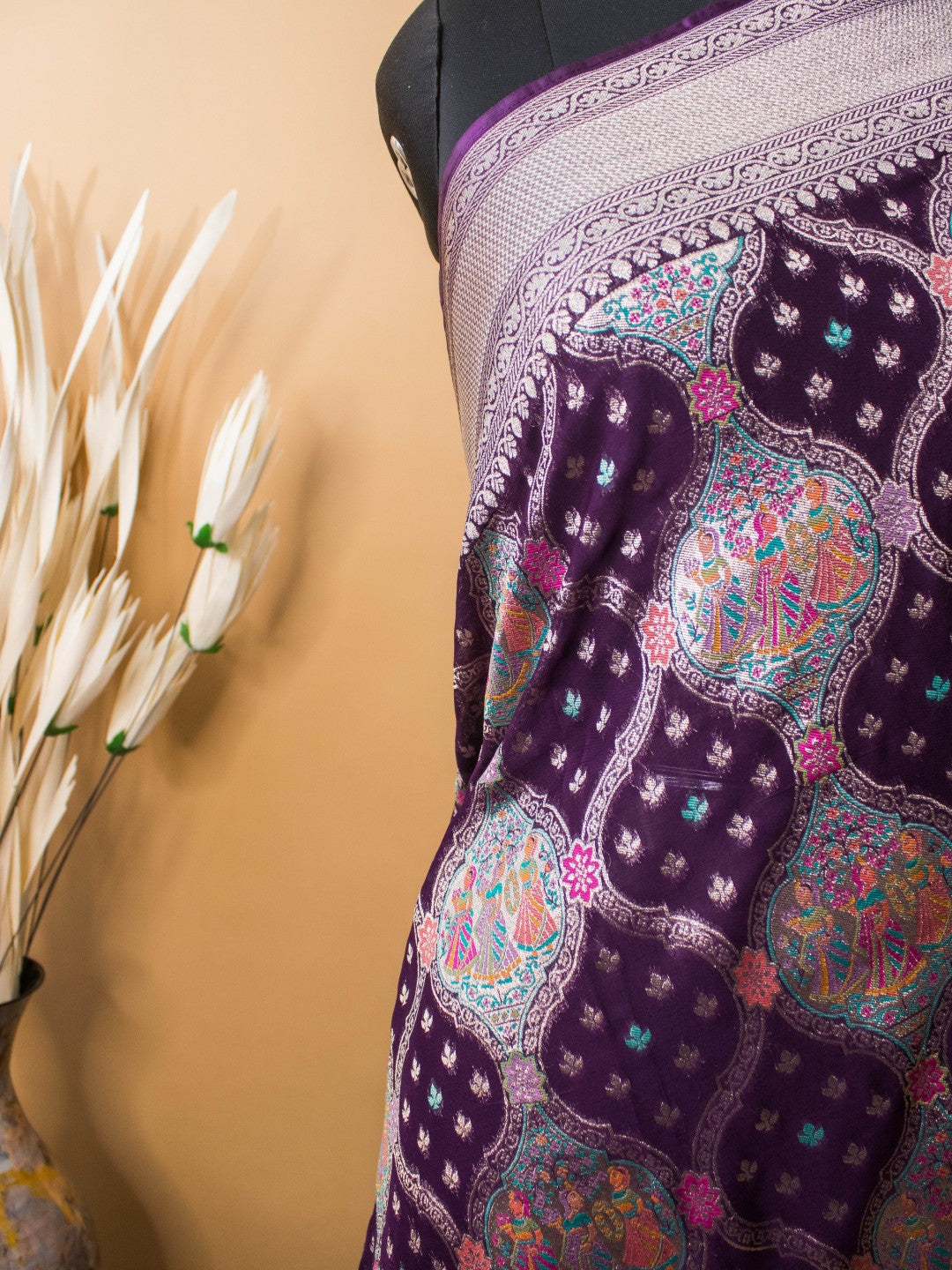 Khaddi Bandhej With Meenakari Weaving - Wine
